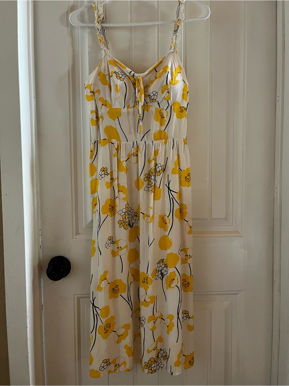 AUW White Midi Dress with Yellow Floral Print